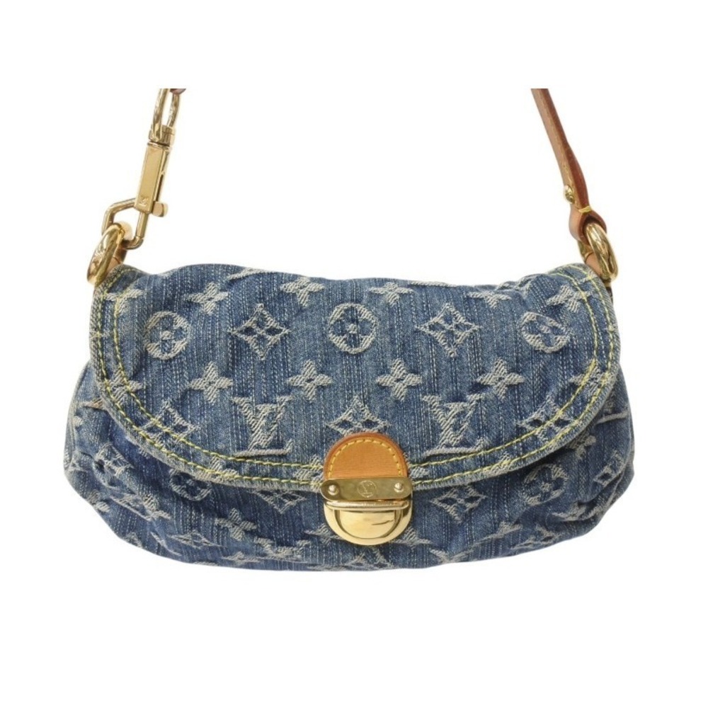Louis Vuitton Pleaty Blue Leather Handbag Denim Monogram